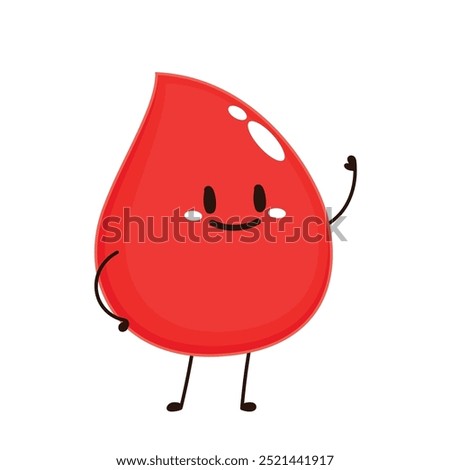 Red Blood Drop Cartoon Character. Vector Illustration Flat Design Isolated On Transparent Background. Red Blood Cell Mascot.