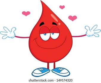 Red Blood Drop Character With Open Arms For Hugging