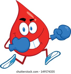 Red Blood Drop Character Running With Boxing Gloves
