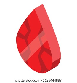 Gota de sangre roja con una superficie agrietada, lo que sugiere problemas de salud y afecciones médicas
