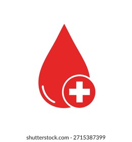A red blood drop icon featuring a white medical cross symbol