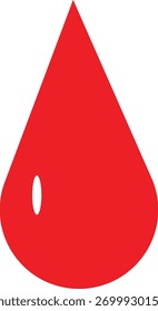 Red Blood Drop Icon Vector — Flat Medical Symbol for Blood Donation, Healthcare, and Transfusion Awareness Design Isolated on White Background