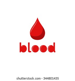 Red blood drop on white background. Red blood style text. Donate blood.