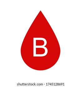 Red blood drop type B over white background in square format. vector illustration
