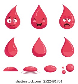 Conjunto de ícone de ilustração de vetor de gota de sangue vermelho