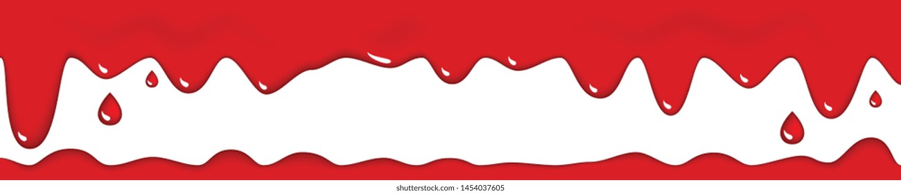 Red blood drops frame or bleeding background with place for text. Realistic 3d vector illustration of scarlet dripping, drips or droplets