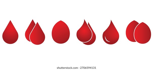 Conjunto de iconos de gotas de sangre roja, conjunto de iconos de líquido de aceite de agua, conjunto de símbolos de gotas de sangre roja.