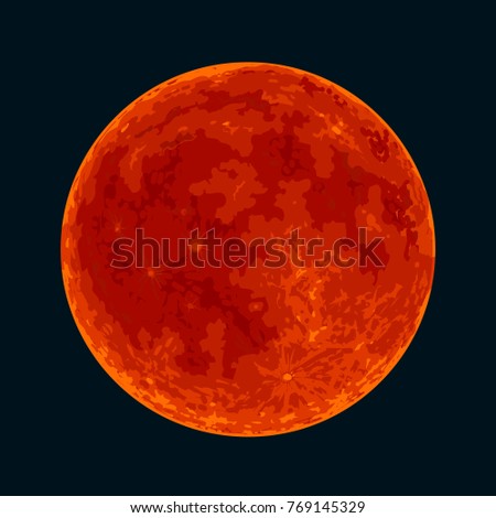 Red Blood full Moon isolated on black background. Lunar Eclipse. Vector illustration.