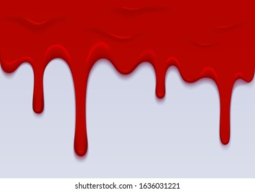 Red Blood Illustration. Vector Border Dripping Blood. Abstract Halloween Background. 