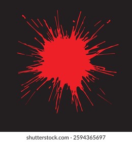 Red blood or paint flowing down on simple background. Halloween, murder and horror concept. Red ink splash, splatter and stain. Red ink splatter on white background formed by individual particles.