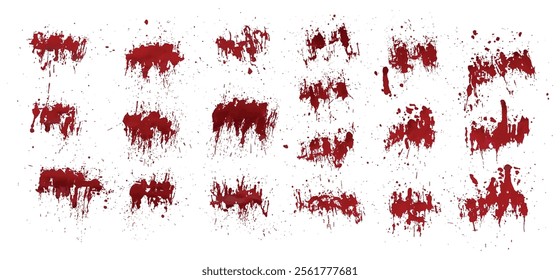 Red blood paint splashes background set. Collection of bloody handprint isolated background. Abstract set of splatter red color blood background