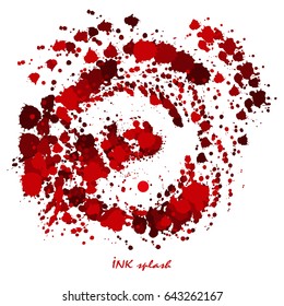 Red blood or paint splatters. Vector illustration of different blood splashes, drops isolated on white background