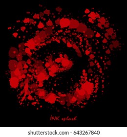 Red blood or paint splatters. Vector illustration of different blood splashes, drops isolated on black background