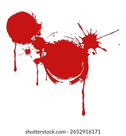 Red blood splatter with dripping effects, isolated on a clean white background. Perfect for horror designs, Halloween themes and crime scenes