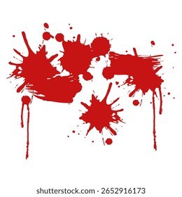 Red blood splatter with dripping effects, isolated on a clean white background. Perfect for horror designs, Halloween themes and crime scenes