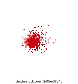 Red blood splatter in pixel art style. Pixelated blood stain with drips in a retro design