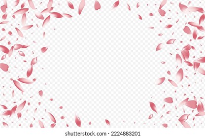 Red Bloom Vector Transparent Background. Sakura Rain Congratulation. Peach SummerDrop Design. Petal Flying Poster. Purple Blooming Wedding Cover.