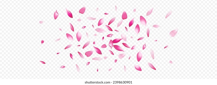 Red Blossom Vector Panoramic Transparent Background. Rosa 3d Illustration. Confetti Wallpaper Design. Petal Graphic Congratulation. White Rose Aroma Poster.