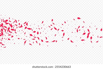 Red Blossom Vector Transparent Background. Flying Petal Pattern. Delicate Cherry Blur Banner. Pink Falling Floral Cover.