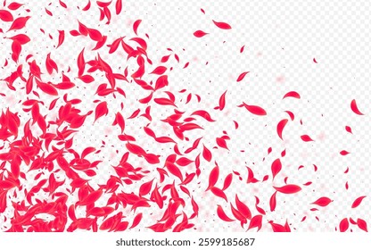 Red Blossom Vector Transparent Background. Summer Cherry Template. Pink Rose Beauty Pattern. Beautiful Fly Petal Texture.