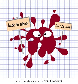 red blot in a school notebook cartoon vector illustration vector. back to scholl cartoon vector illustration. ink stain vector illustration.
