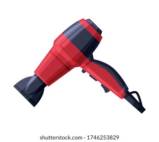 Red Blow Hair Dryer for Drying Hair Flat Style Vector Illustration on White Background