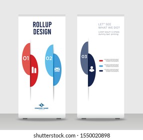 Red blue 3 steps infographic Shapes Modern Exhibition Advertising Trend Business Roll Up Banner Stand Poster Brochure flat design template creative concept. colorful infographic roll Up EPS