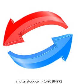 Red and blue 3d arrows. In circular motion. Vector illustration isolated on white background
