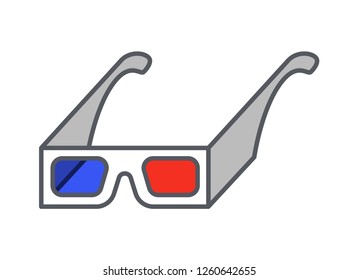 Red and blue 3D glasses isolated on white background