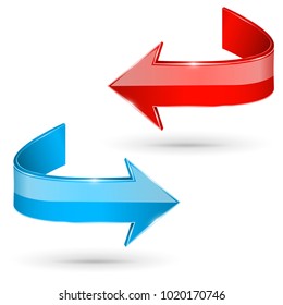 Rote und blaue 3D glänzende Pfeile. Nächste Web-Schilder. Vektorillustration auf weißem Hintergrund