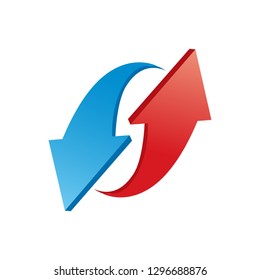Red and blue 3d shiny arrows. Vector illustration on white background