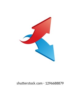 Red and blue 3d shiny arrows. Vector illustration on white background