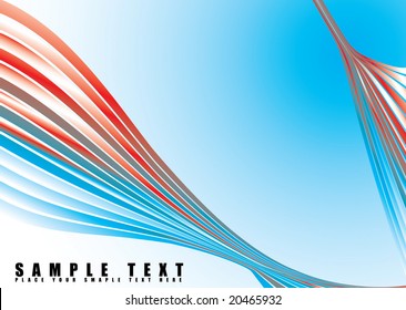 Red and blue abstract background with flowing lines and copy space