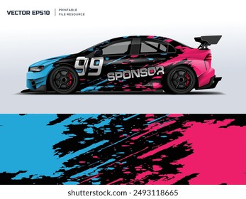 Red and blue abstract grunge design for sport car wrap livery, car sticker branding