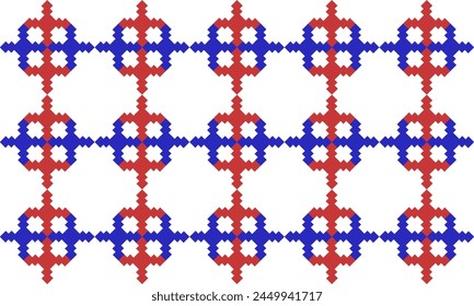 Línea abstracta roja y azul cruzada en la cerca de la rejilla con el patrón de repetición del diamante, Imagen completa, diseño para la impresión de la tela, patrón azul en un fondo blanco para imprimir