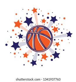 Red and blue abstract lines fireworks with basketball isolated on white background
