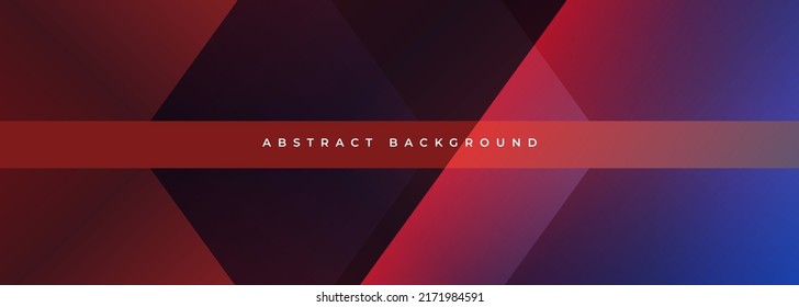 Red and blue abstract modern wide banner with geometric shapes. Dark red and blue abstract background. Vector illustration