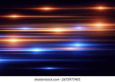 Red and blue abstract neon light lines. Horizontal beams speed.