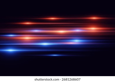 Red and blue abstract neon light lines. Horizontal beams speed.