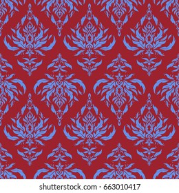 Red and blue abstract ornament, vector seamless pattern of abstract decorative elements.