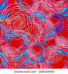 Red Blue Abstract seamless background of flower circles. Vector