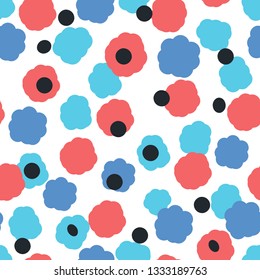 Red and blue abstract spots on white background. Pattern for textile, fabric, background, Wallpaper, wrapping paper.
