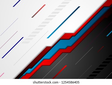 Red and blue abstract tech geometric background. Vector design