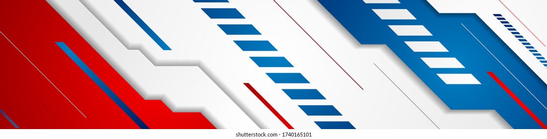 Red and blue abstract tech geometric banner design. Futuristic vector background