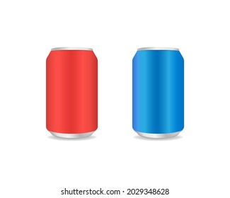 Red and blue Aluminum can. Metal drink can in realistic style Vector illustration EPS 10