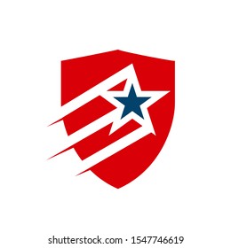red blue american star shield logo design vector symbol and icon illustration