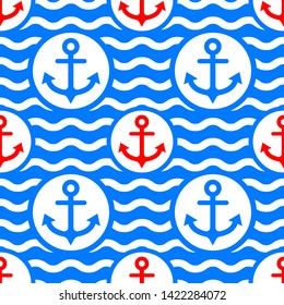 red and blue anchor seamless pattern 