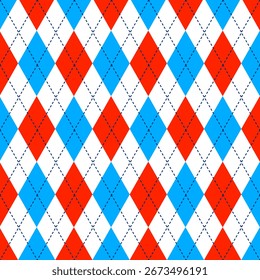 Red and blue argyle on white background.