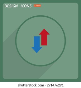 Red, blue arrow. arrow indicates the direction. icon. vector design