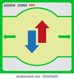 Red, blue arrow. arrow indicates the direction. icon. vector design
